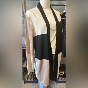 Vila Milano Color Block Cardigan - Black, Tan & Cream- Size Large
